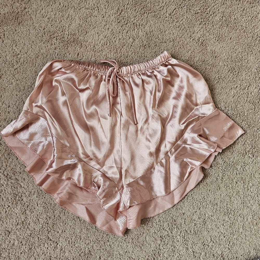 satin Pink Ruffle Sleep Shorts xs sleepwear